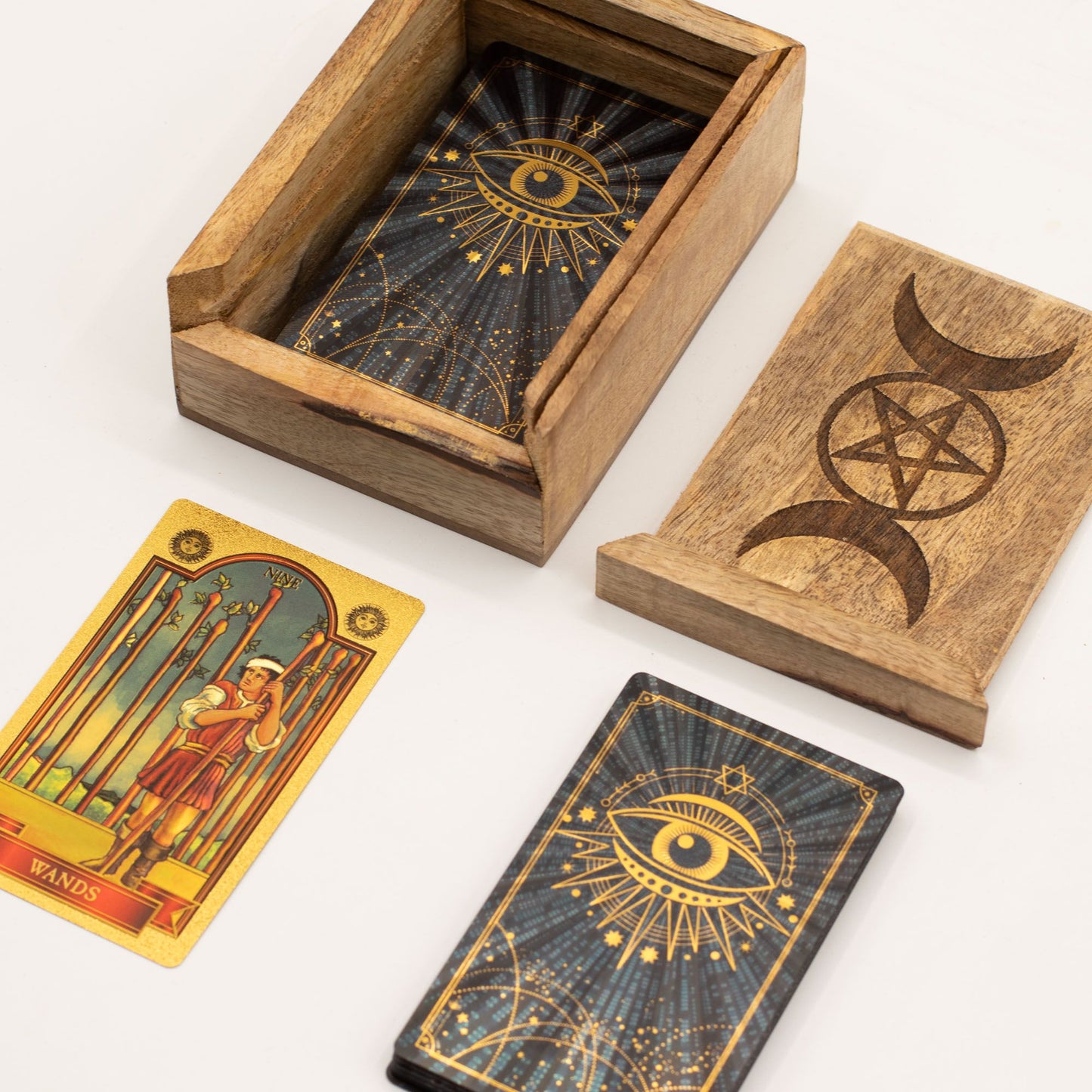 Pequeña caja para cartas de Tarot con soporte para cartas
