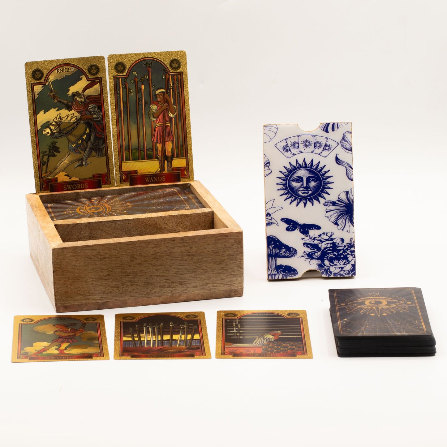 Caja para cartas de tarot de dos secciones con soporte para cartas