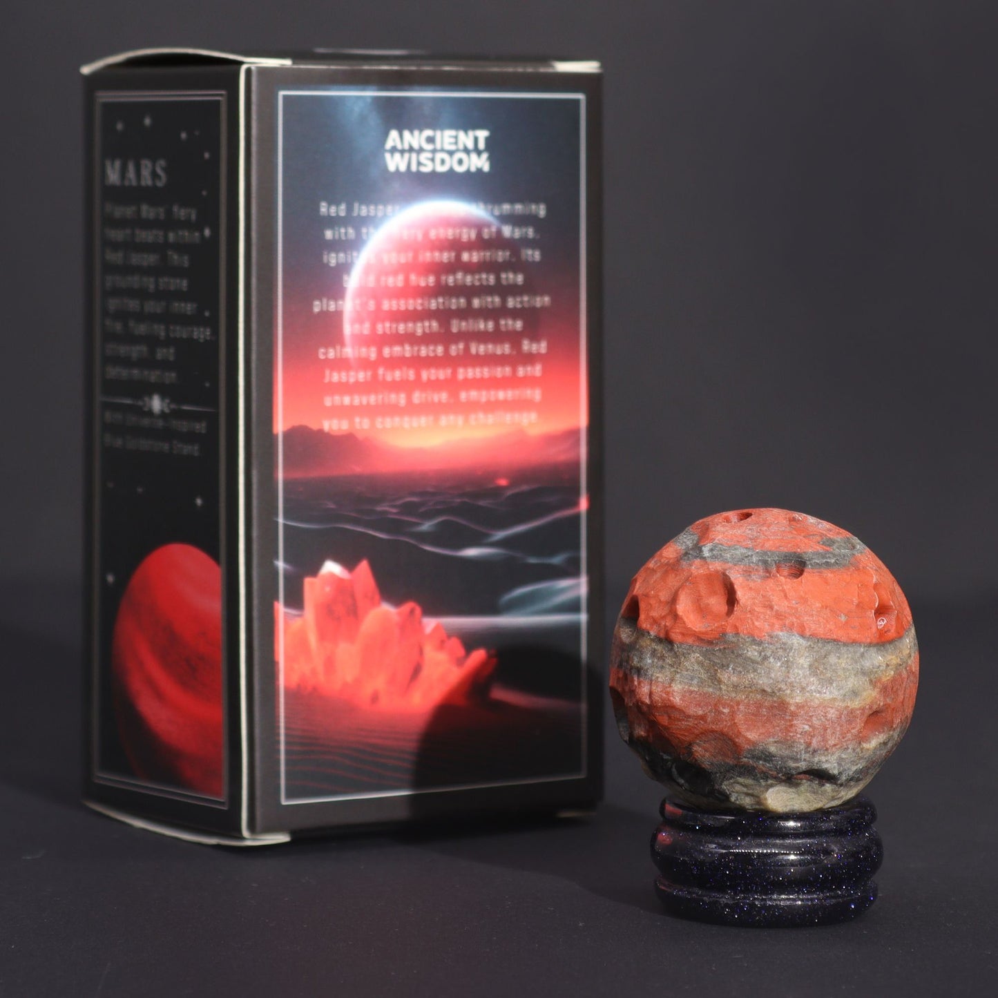 Planeta de Jaspe Rojo con Soporte Solar (Marte) 40 mm Esfera de Piedra Natural
