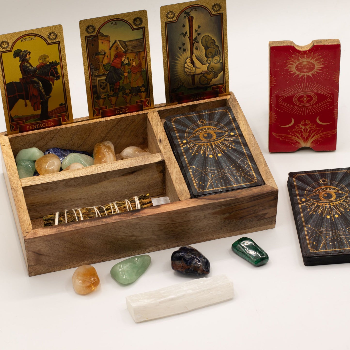 Caja para cartas de Tarot de Tres Secciones con Soporte para Cartas