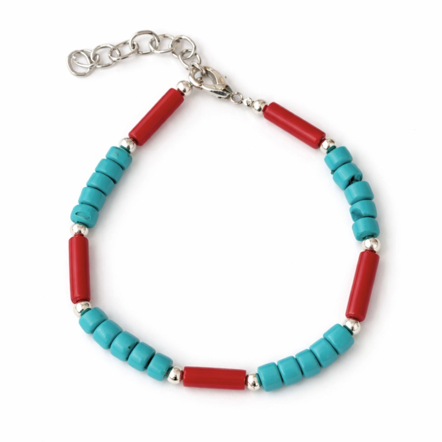 Conjunto Nepalí con cuentas tribales turquesa y coralita - (50 cm) y pulsera - (17 cm) conjunto