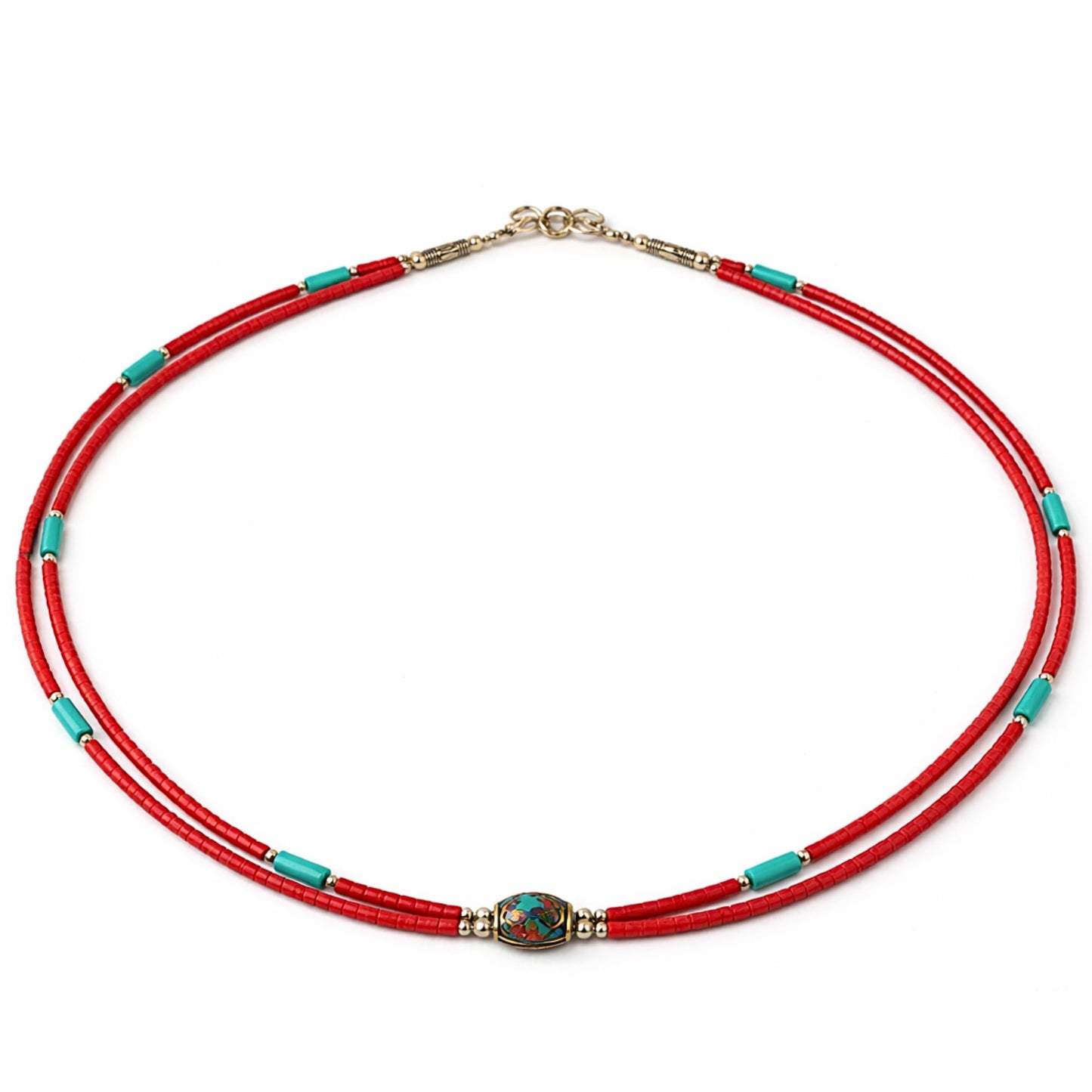 Collar Nepalí Extrafino Dos Líneas · Rosa & Turquesa | Joya de Amor y Protección
