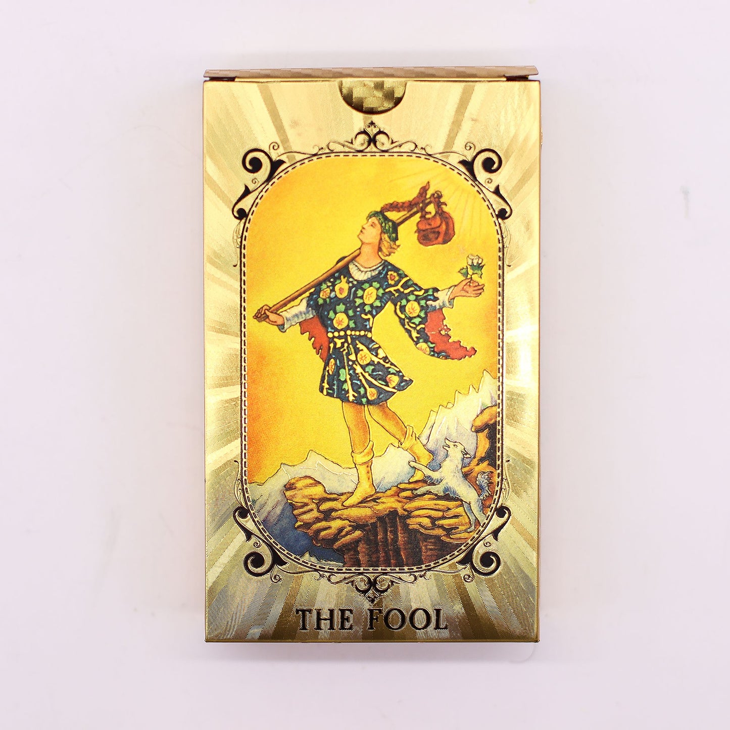 Conjunto de cartas de tarot azul y dorado - Ojo que todo lo ve - con folleto