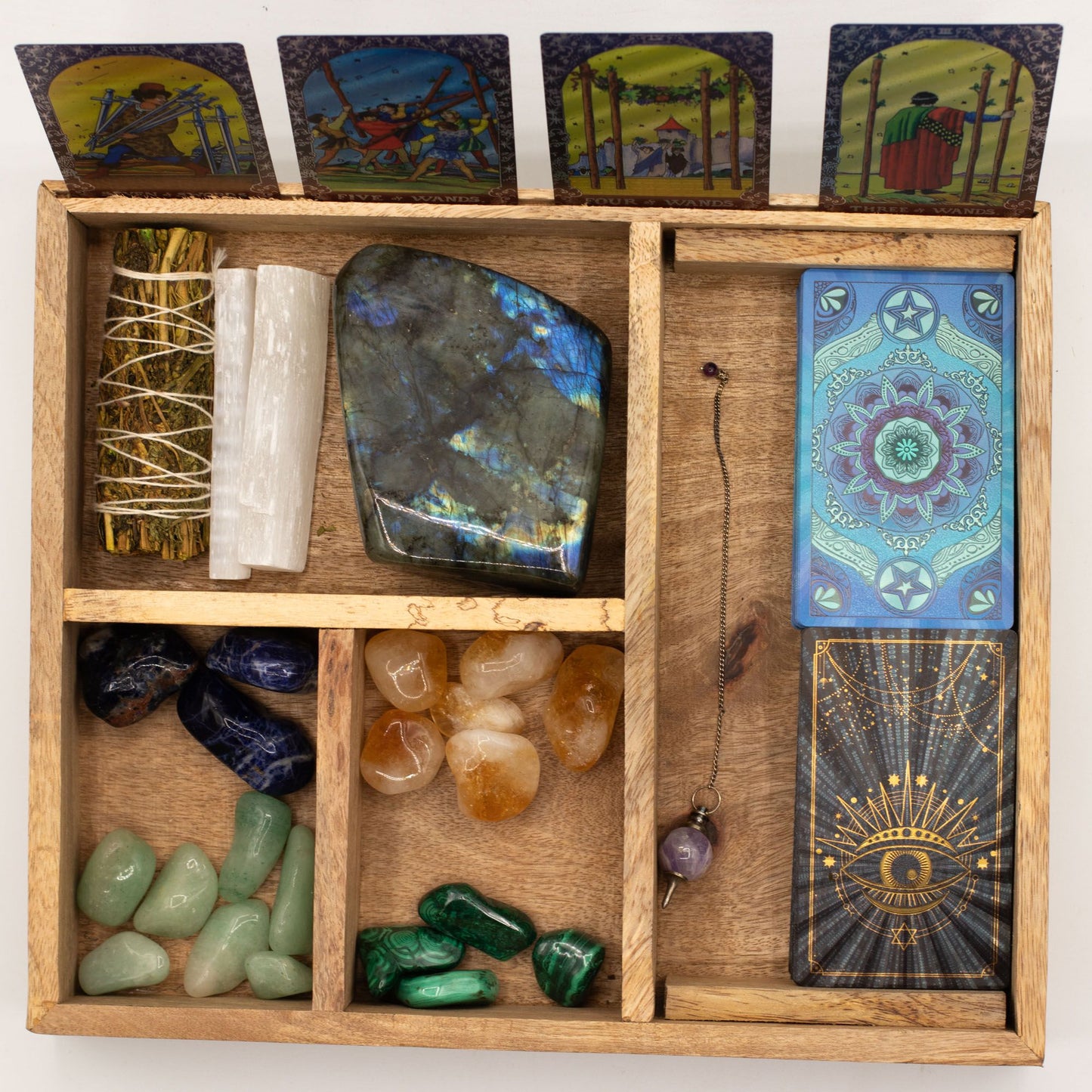 Caja para cartas de Tarot de Cuatro Compartimentos con Soporte para Cartas