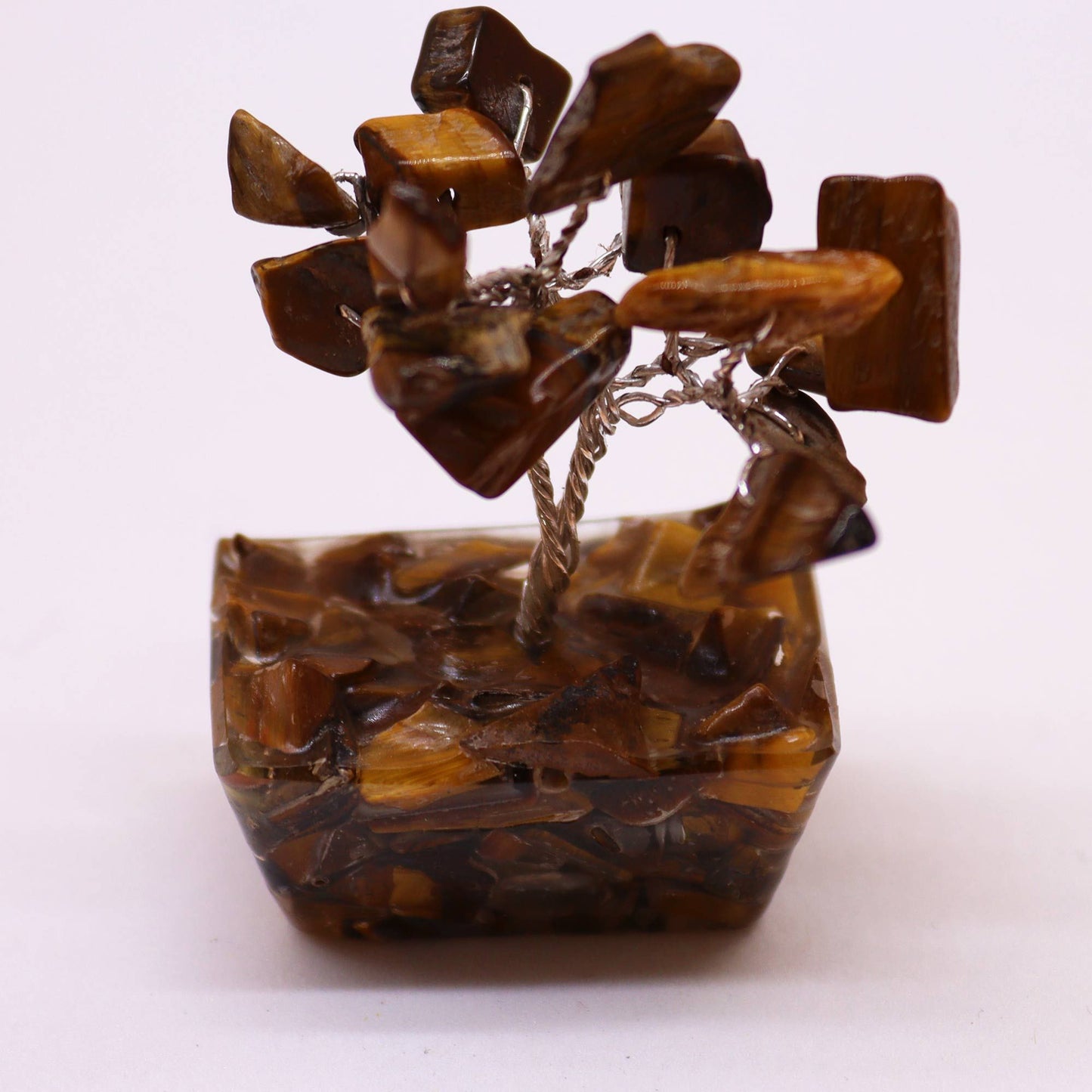 Mini Árbol de Piedras Preciosas sobre Base de Orgonita Ojo de Tigre (15 Piedras) para Protección y Abundancia
