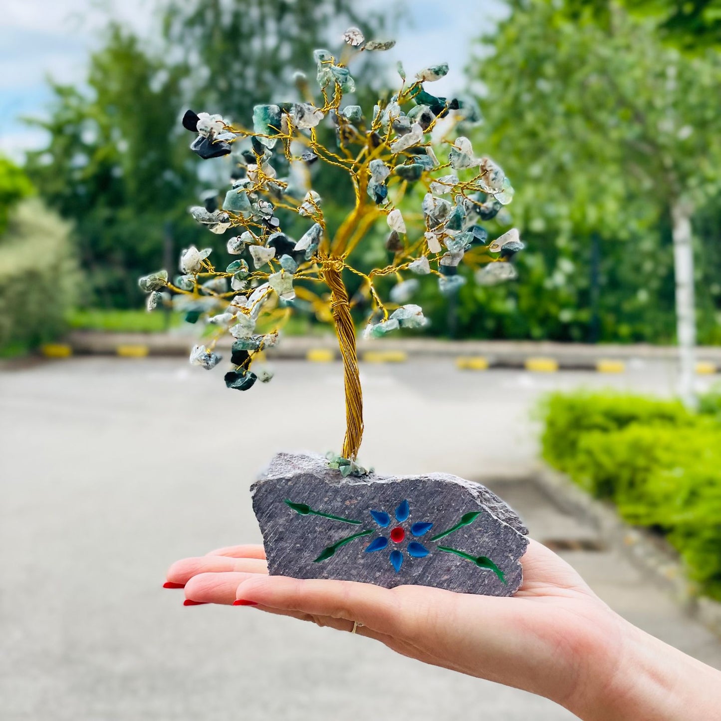 Árbol Ágata Musgo 160 Chips - Árbol de la Vida Artesanal Piedra Natural