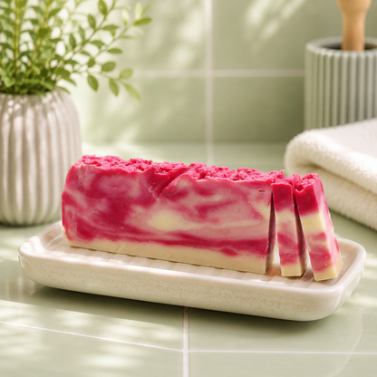 Jabón artesanal de rosa mosqueta con vitaminas A, C y E para una piel radiante y cuidado natural
