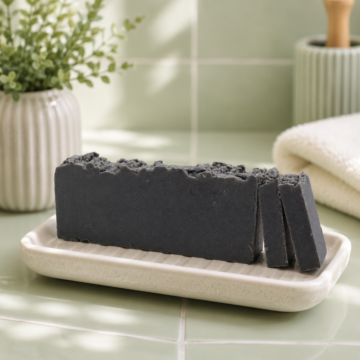 Jabón artesanal exfoliante con piedra pómez para limpieza profunda y cuidado natural de la piel