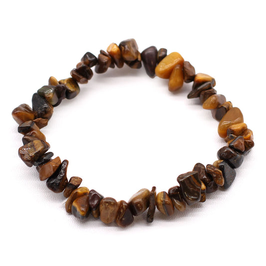 Pulsera de fragmentos de Ojo de Tigre con piedras naturales en tonos marrones y dorados