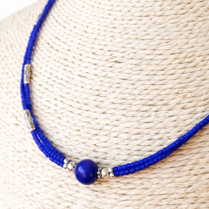 Collar Nepalí Extrafino Dos Líneas · Ónix Azul & Lapislázuli | Joya de Poder e Intuición