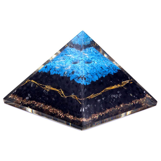 Pirámide Orgonita 70 mm con Turmalina Negra y Turquesa