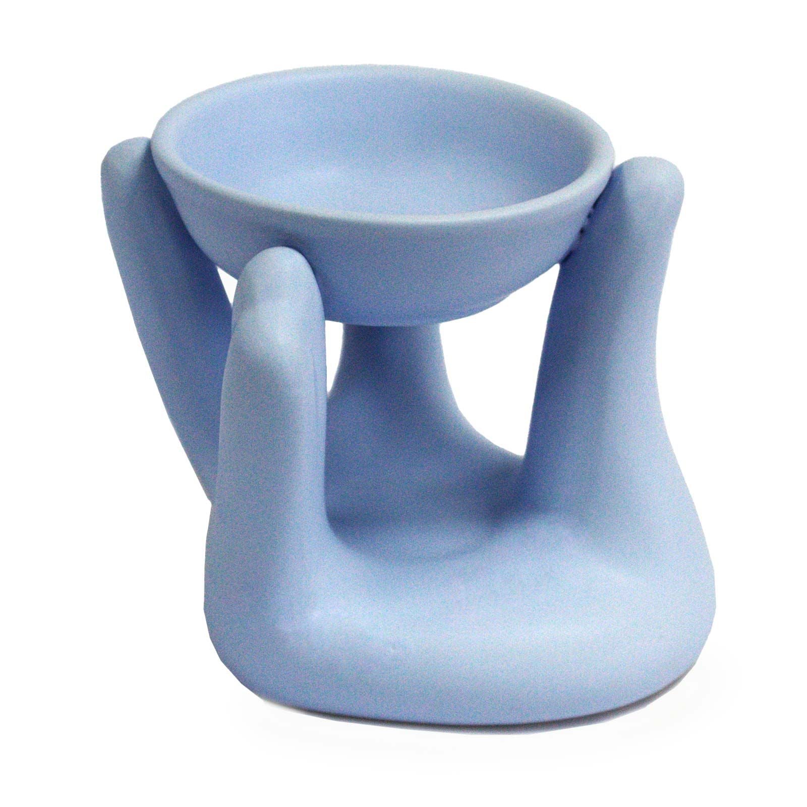 Quemador de aromaterapia mano azul para calma y hogar