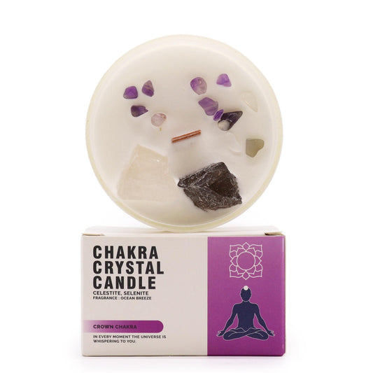 Vela de Cristal de Chakra Corona – Vela Energética con Amatista y Cuarzo de Roca
