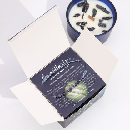 Vela de Cristal del Zodiaco con Pulsera de Piedras Naturales – Sagitario