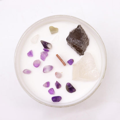 Vela de Cristal de Chakra Corona – Vela Energética con Amatista y Cuarzo de Roca