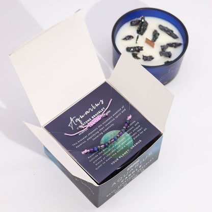 Vela de Cristal del Zodiaco con Pulsera de Piedras Naturales – Acuario