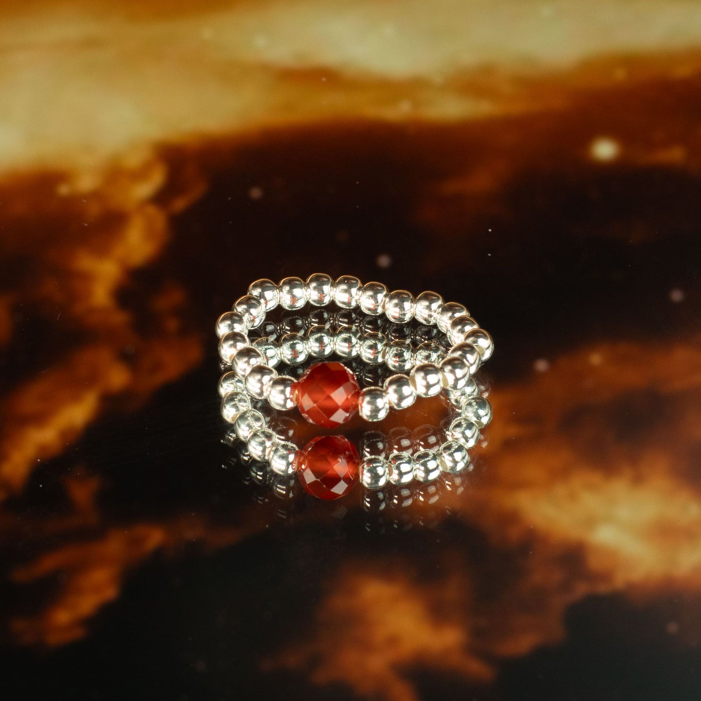 Conjunto de Anillos de Gema Espíritu Ninfa Amor y Fuego | Set de Anillos Ajustables con Piedras Naturales