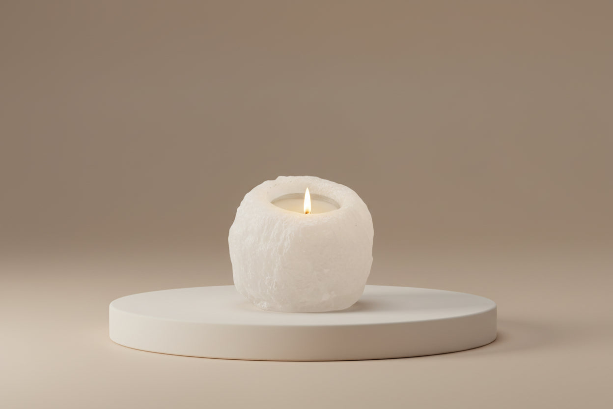 Portavelas de Sal Blanca del Himalaya 600-800g - Luz Natural Premium