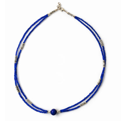 Collar Nepalí Extrafino Dos Líneas · Ónix Azul & Lapislázuli | Joya de Poder e Intuición