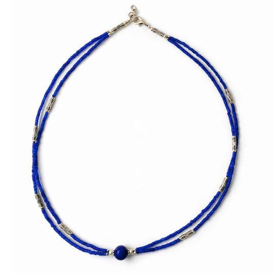 Collar Nepalí Extrafino Dos Líneas · Ónix Azul & Lapislázuli | Joya de Poder e Intuición