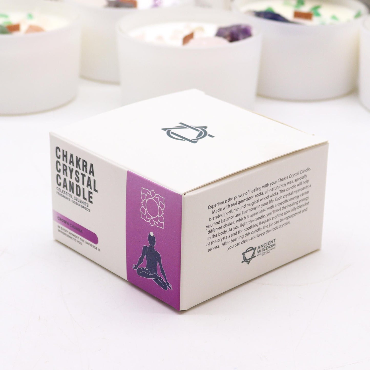 Vela de Cristal de Chakra Corona – Vela Energética con Amatista y Cuarzo de Roca