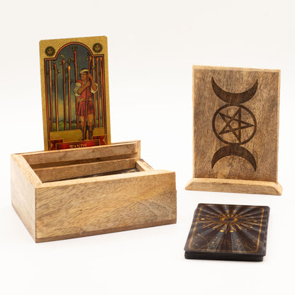 Pequeña caja para cartas de Tarot con soporte para cartas
