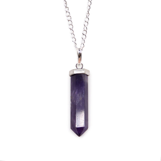 Collar Punta Hexagonal de Amatista con Cadena Plateada – Calma y Protección