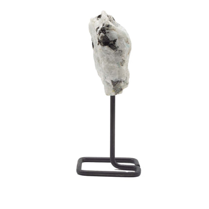 Mineral en Soporte Metálico de Piedra Lunar Arcoíris Decoración Espiritual y Energética