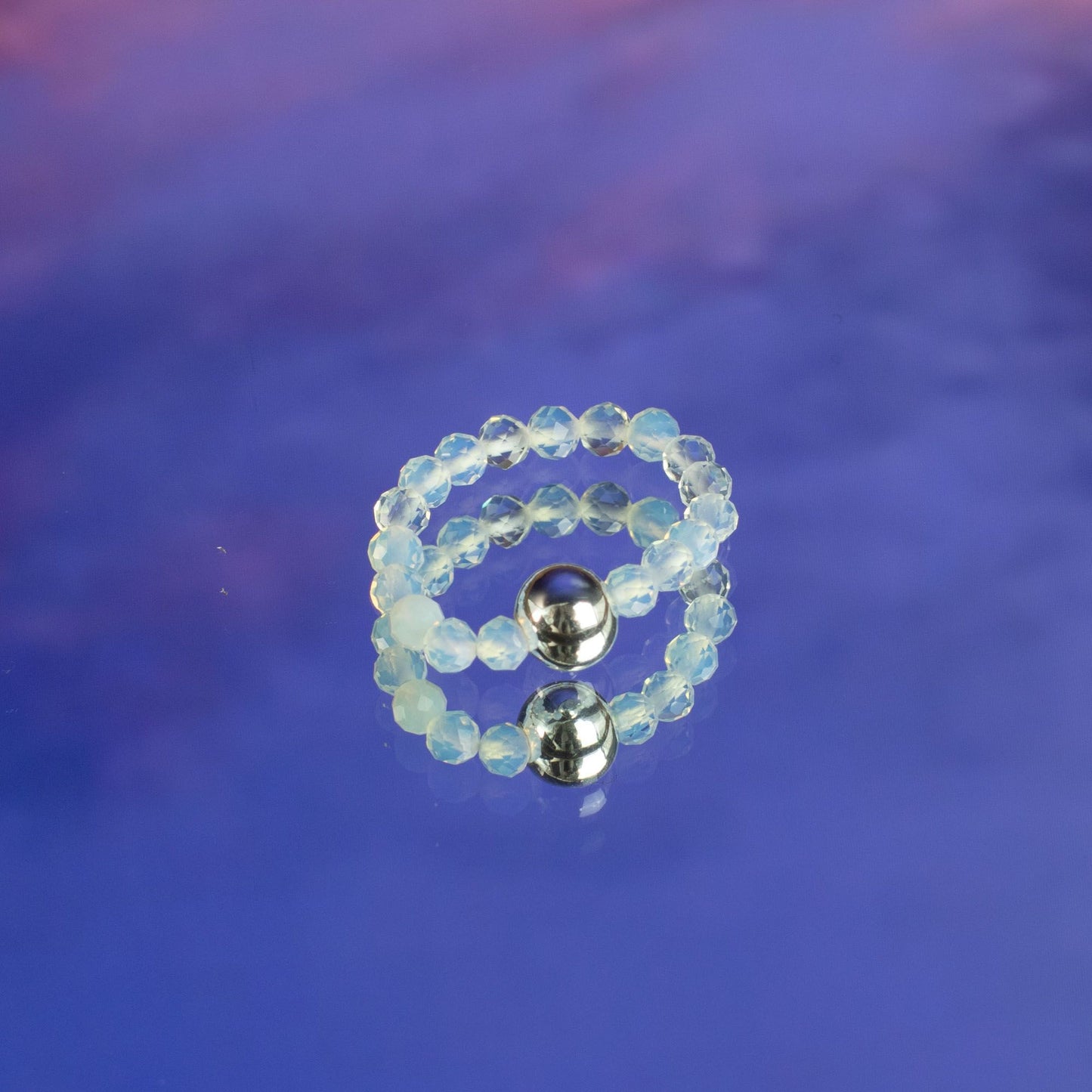 Conjunto de Anillos Luna Llena  Piedra Lunar, Obsidiana Negra y Amatista