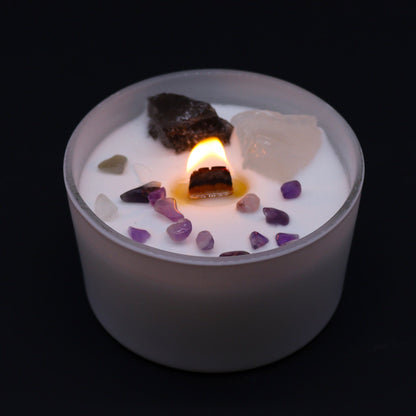 Vela de Cristal de Chakra Corona – Vela Energética con Amatista y Cuarzo de Roca