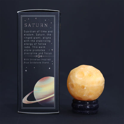 Planeta de Jade Amarillo con Soporte Solar (Saturno) – 40 mm