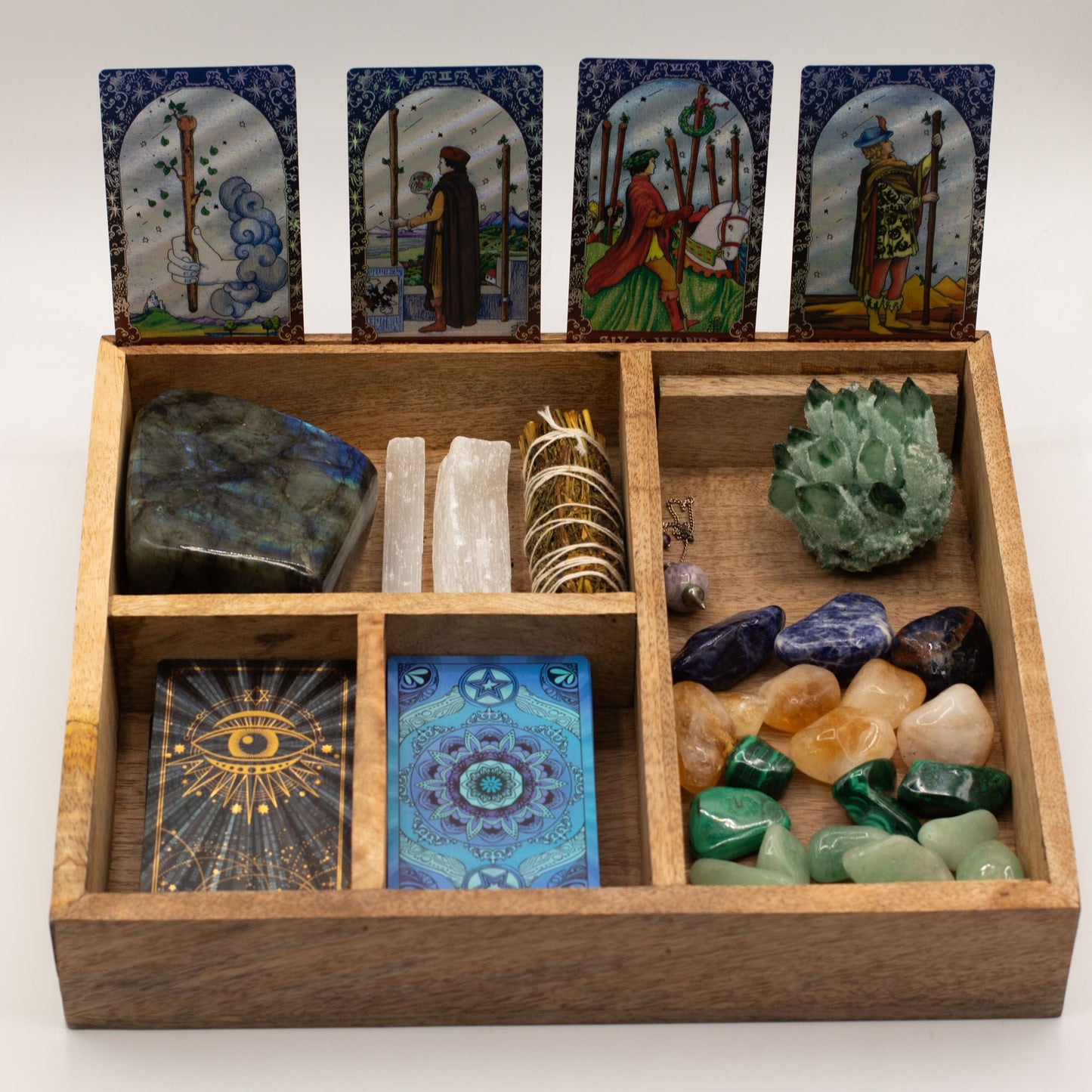 Cajas para cartas del tarot de cuatro compartimentos con soporte para cartas