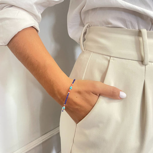 Pulsera Nepalesa Gemas Extrafinas · Ónix Azul | Joya de Fuerza y Protección Profunda