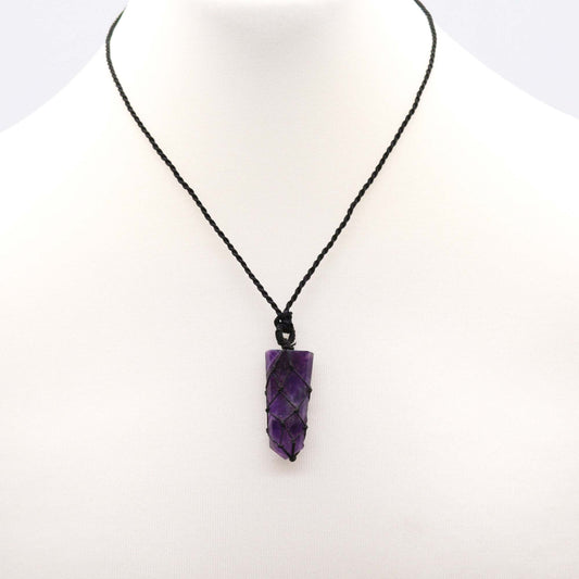 Collar Punta de Amatista con Cordón Trenzado – Protección y Claridad Mental