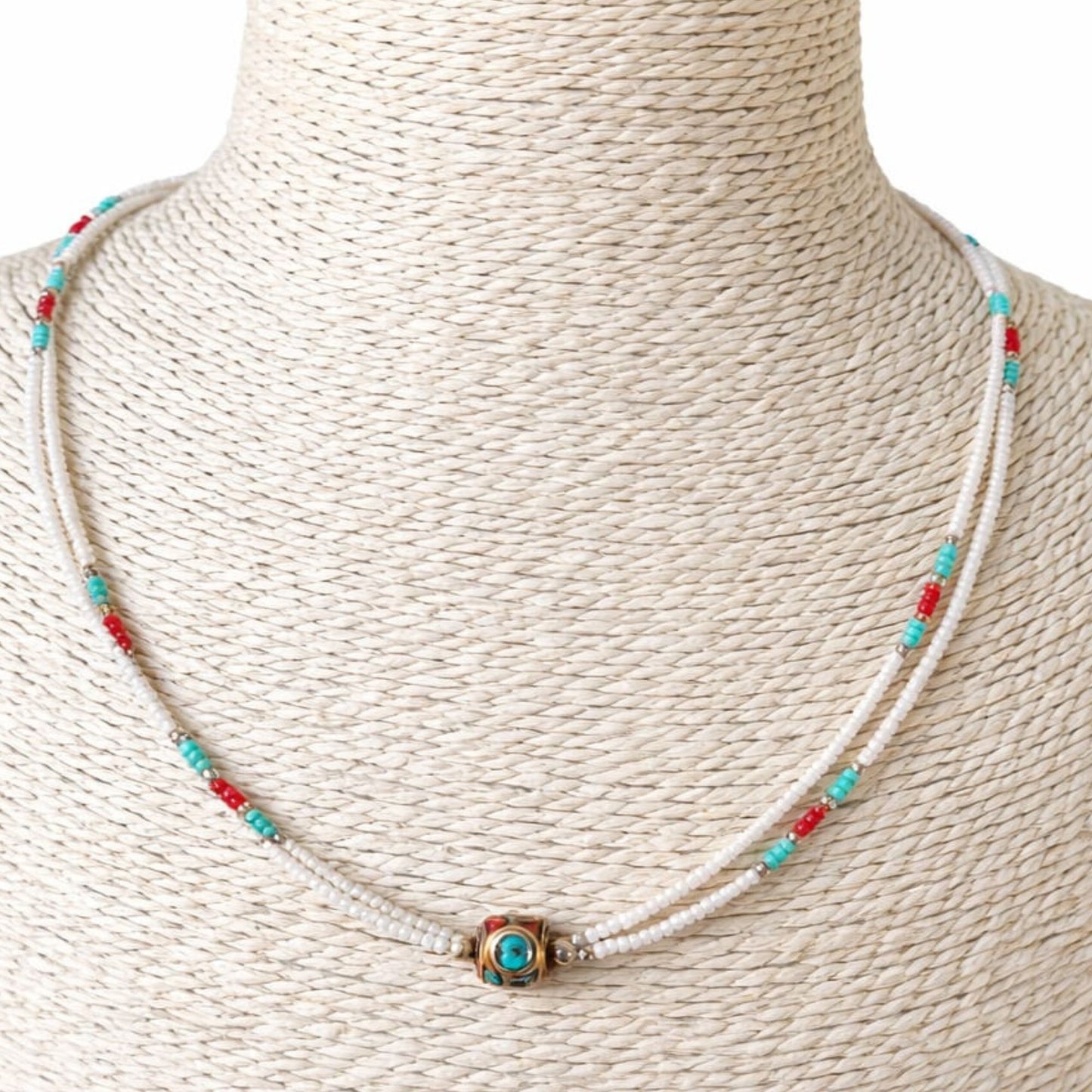 Collar Nepalí Extrafino Dos Vueltas · Perla & Turquesa | Joya Artesanal del Himalaya