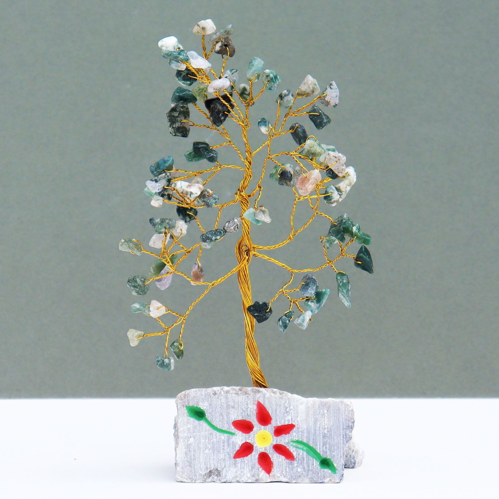 Árbol de gemas de agata musgo para energía y decoración espiritual