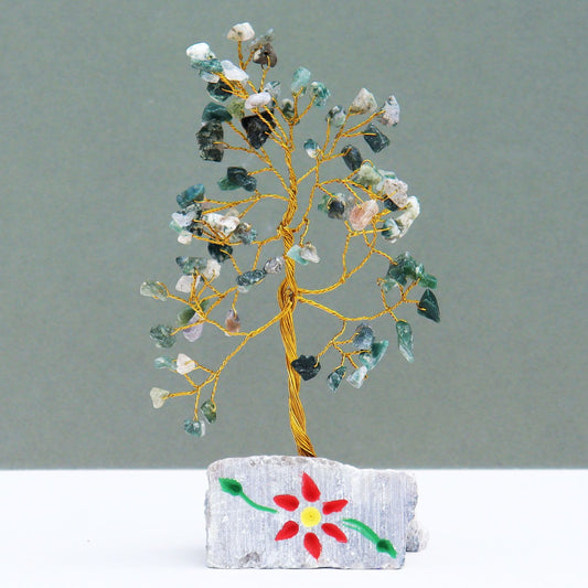 Árbol de gemas de agata musgo para energía y decoración espiritual