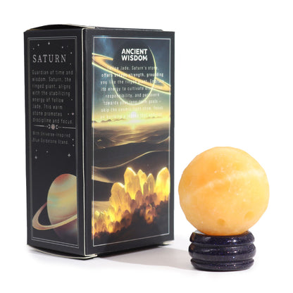 Planeta de Jade Amarillo con Soporte Solar (Saturno) – 40 mm