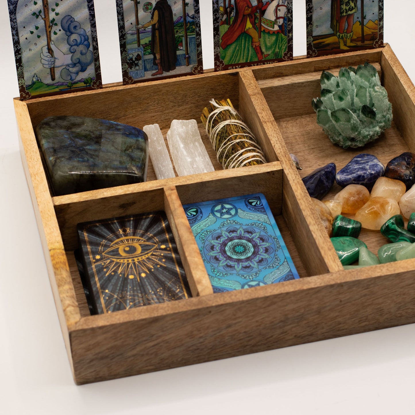Cajas para cartas del tarot de cuatro compartimentos con soporte para cartas