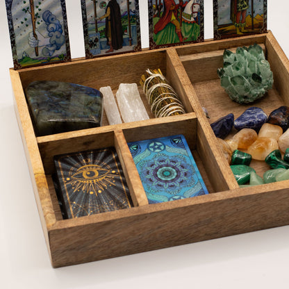 Cajas para cartas del tarot de cuatro compartimentos con soporte para cartas