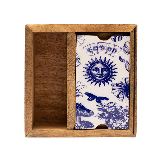Caja para cartas de tarot de dos secciones con soporte para cartas