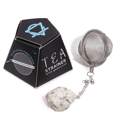 Colador de Té con Piedra Lunar Arcoíris en Bruto