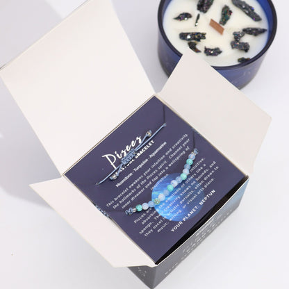 Vela de Cristal del Zodiaco con Pulsera de Piedras Naturales – Piscis