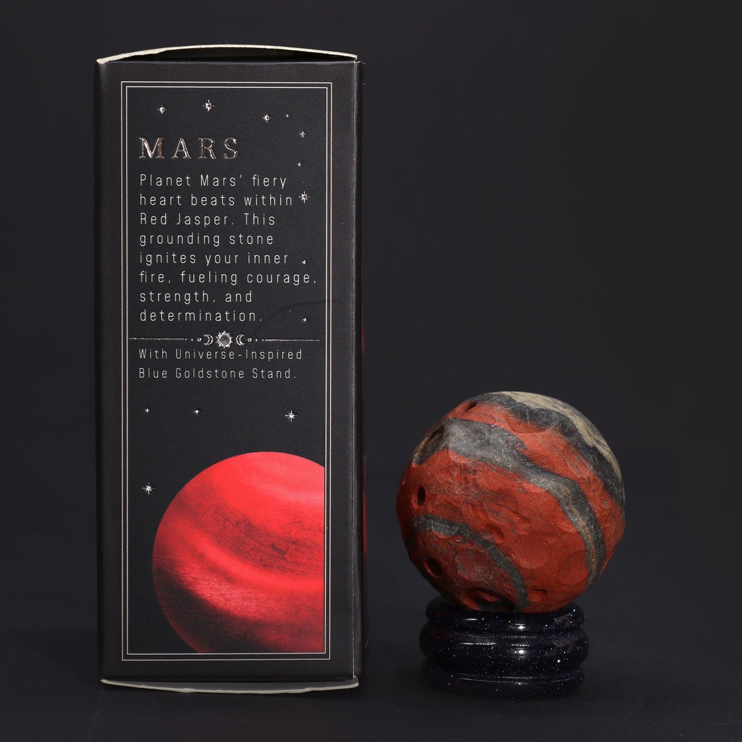 Planeta de Jaspe Rojo con Soporte Solar (Marte) 40 mm Esfera de Piedra Natural