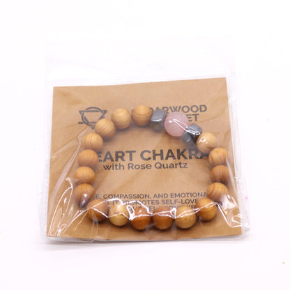 Pulsera de Cedro - Chakra del corazón - Cuarzo Rosa