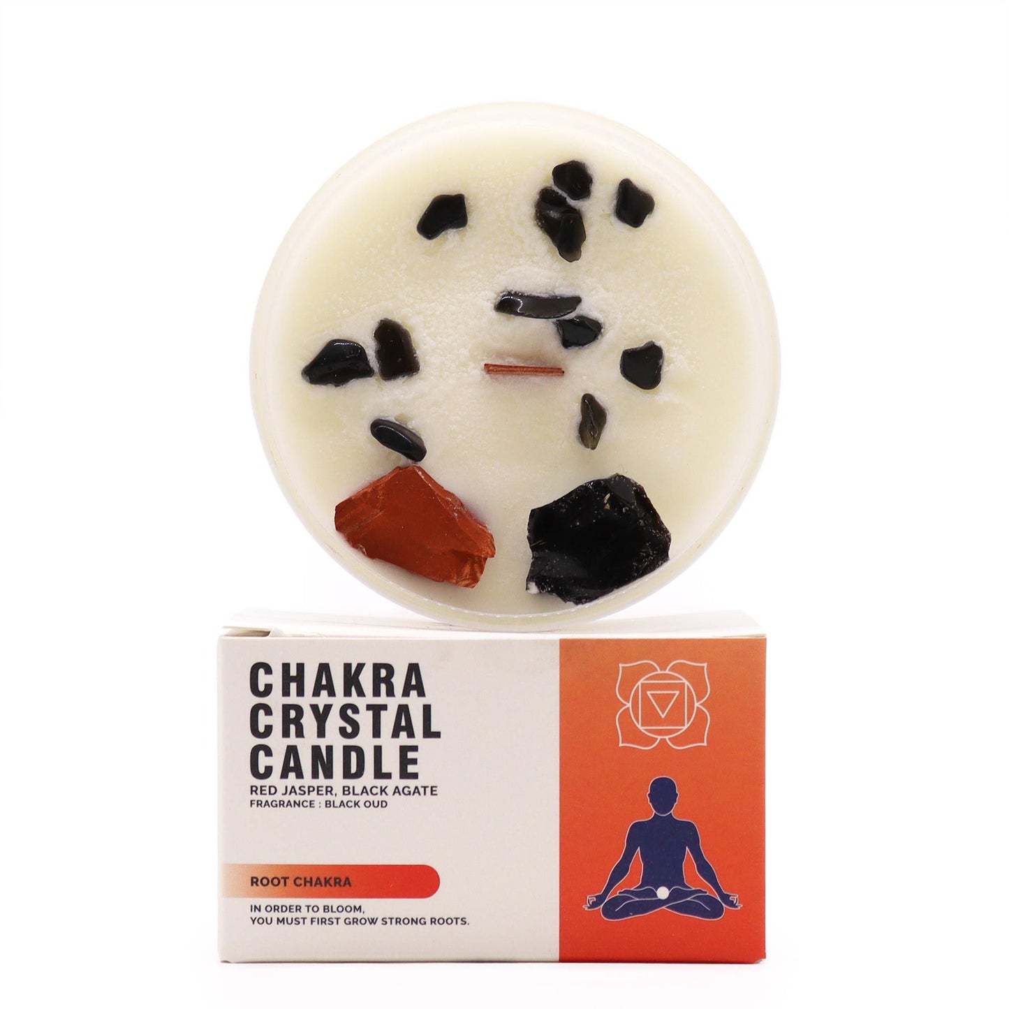 Vela de Cristal de Chakra Raíz – Vela Energética con Jaspe Rojo y Ágata Negra