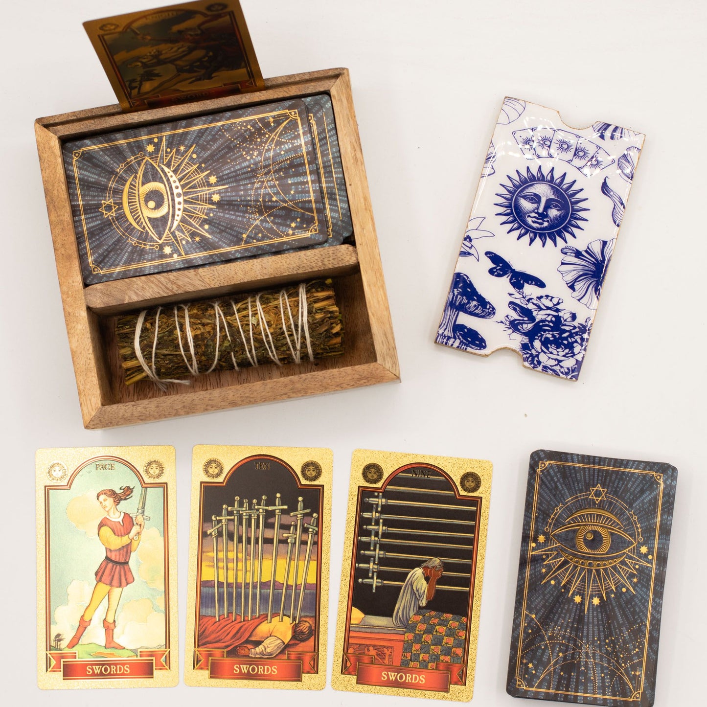 Caja para cartas de tarot de dos secciones con soporte para cartas