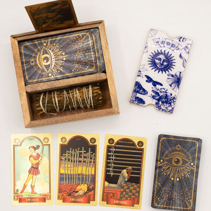 Caja para cartas de tarot de dos secciones con soporte para cartas