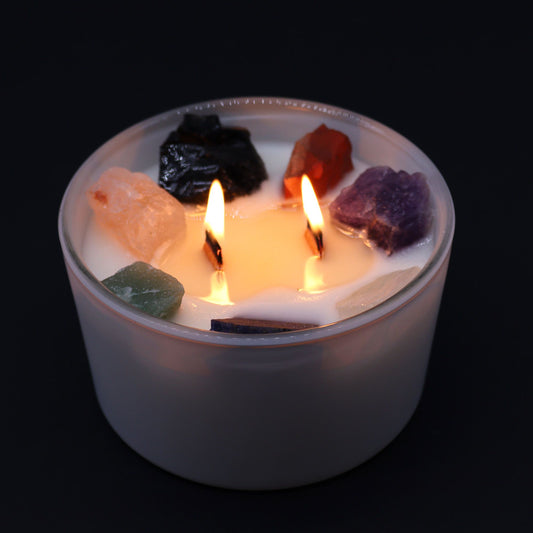 Vela de Cristal de Chakra 7 Chakras – Vela Energética con Piedras Naturales