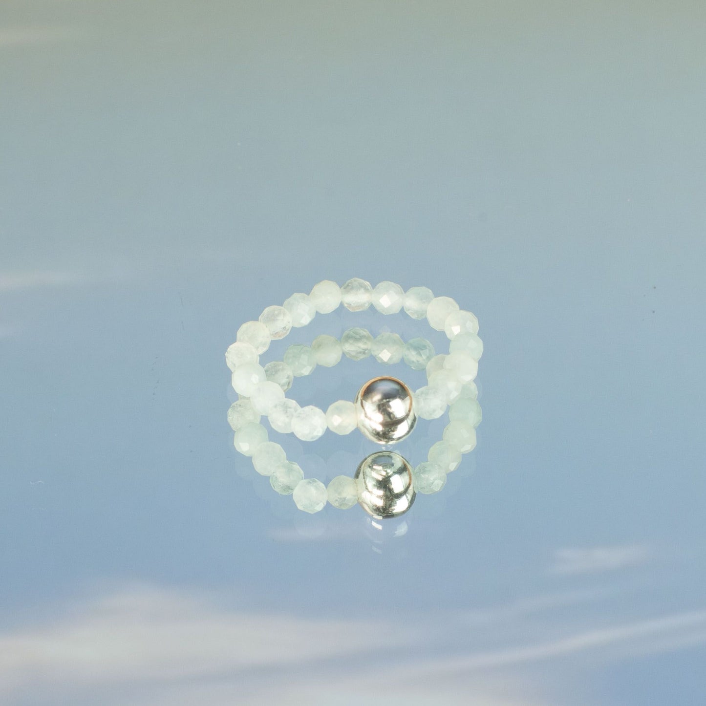 Conjunto de Anillos Puesta de sol marina | Aventurina, Aguamarina y Ojo de Tigre | Anillos Elásticos de Piedras Naturales